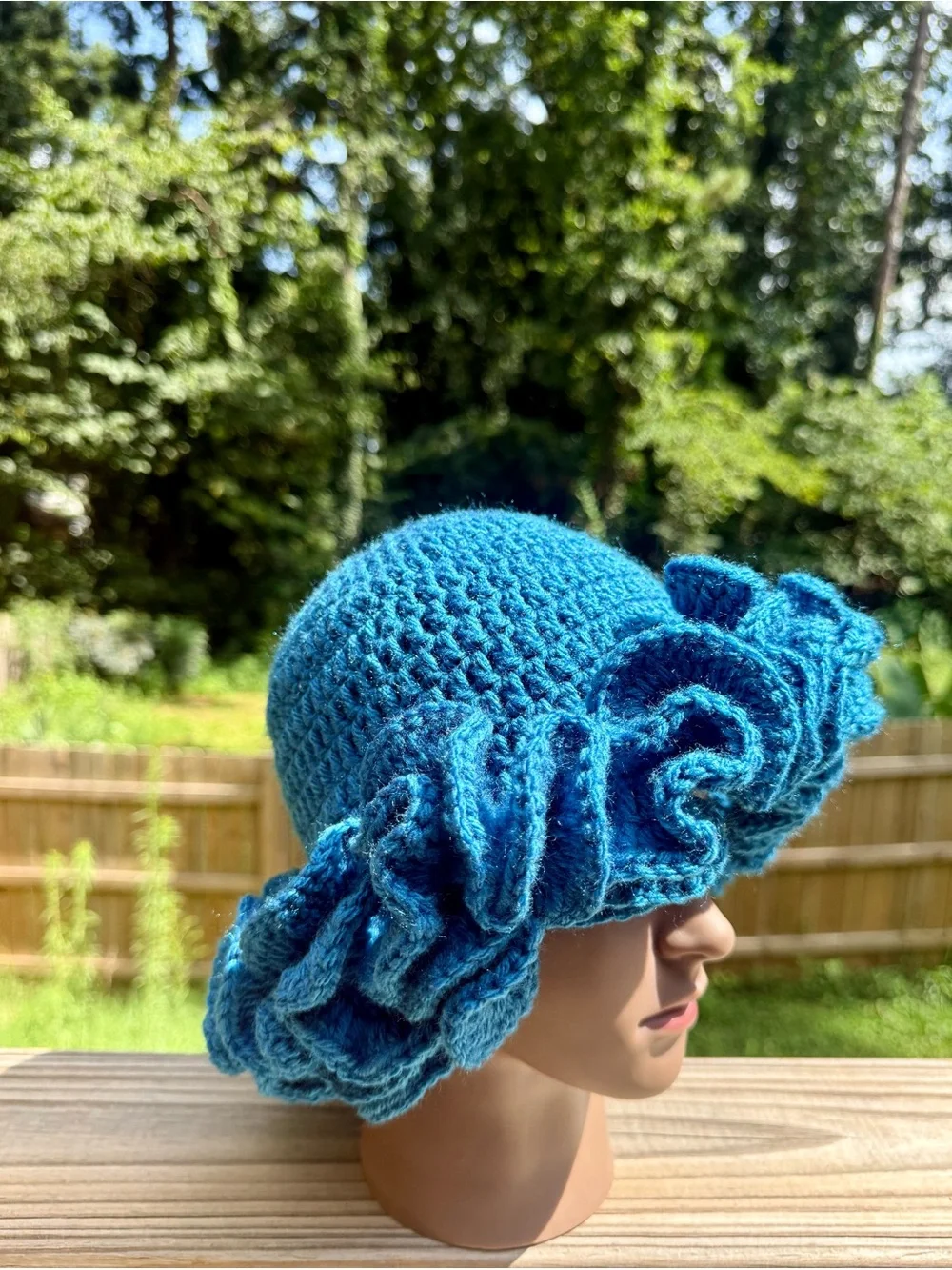 Wave Blue Handmade Crochet Ruffle Hat